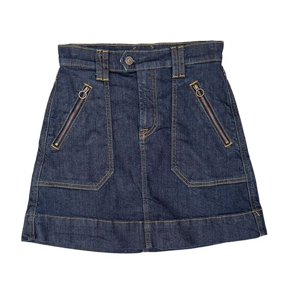 7 For All Mankind Skirt Womens 24 Blue Denim A-Line Zipper Pockets Zip Fly Mini - Picture 1 of 12